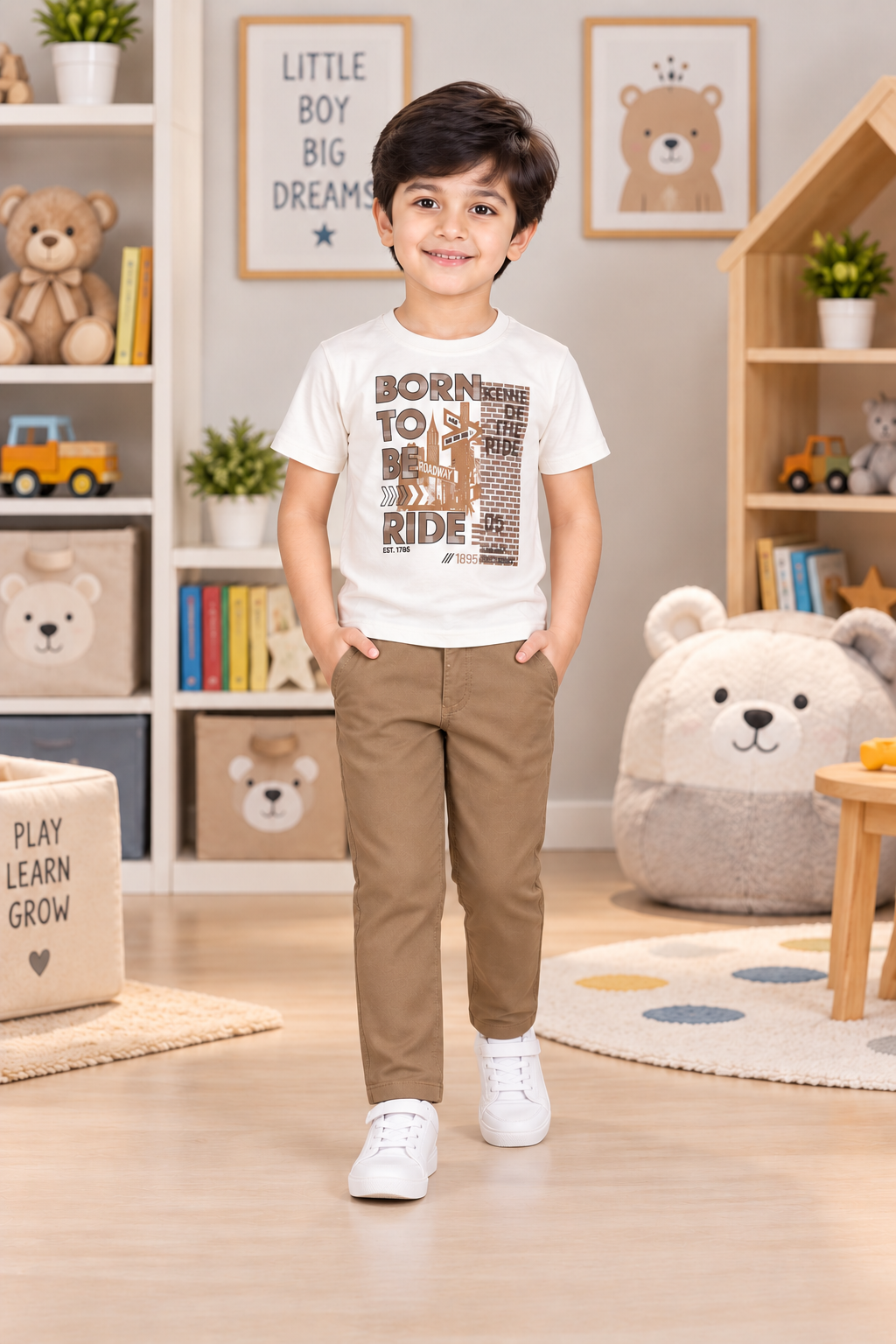 5524PR Imported Cotton Blazer Set for Boys – Premium Printed Smart Casual Outfit 5524PR-414-KHAKI - Image 2