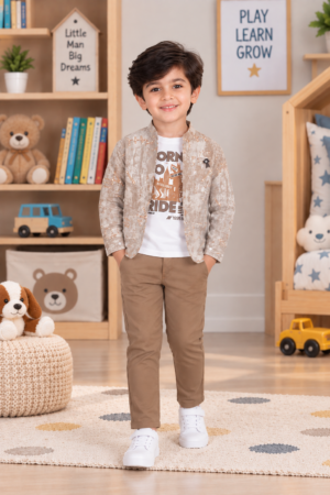 5524PR Imported Cotton Blazer Set for Boys – Premium Printed Smart Casual Outfit 5524PR-414-KHAKI