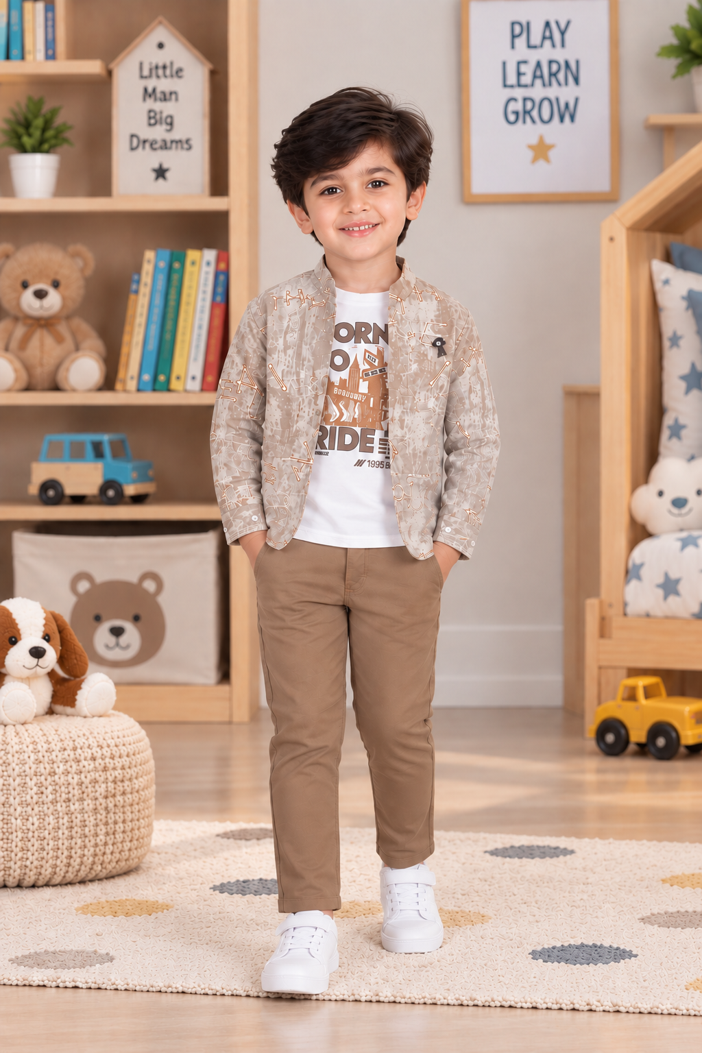 5524PR Imported Cotton Blazer Set for Boys – Premium Printed Smart Casual Outfit 5524PR-414-KHAKI