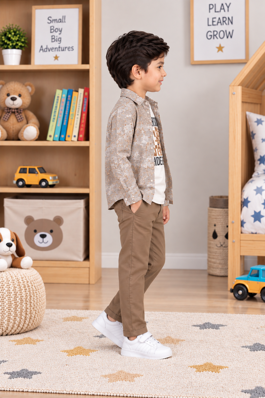 5524PR Imported Cotton Blazer Set for Boys – Premium Printed Smart Casual Outfit 5524PR-414-KHAKI - Image 3
