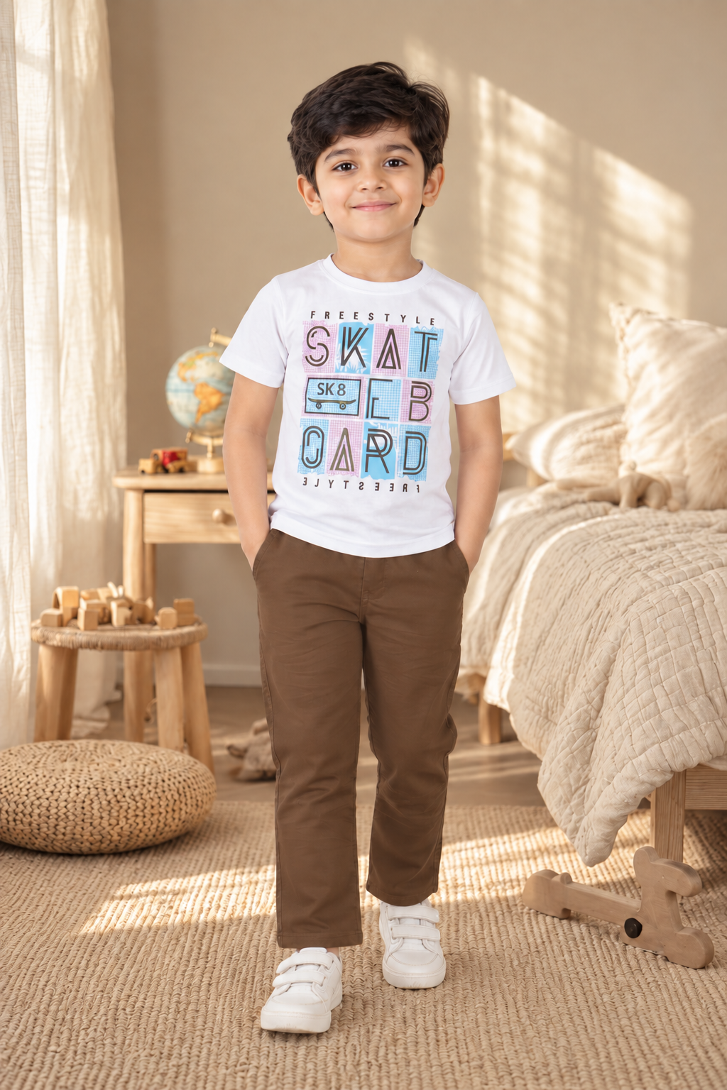 6081PR Imported Cotton Printed Blazer Set for Boys – Premium Smart Casual Outfit 6081PR-414-BWN - Image 2