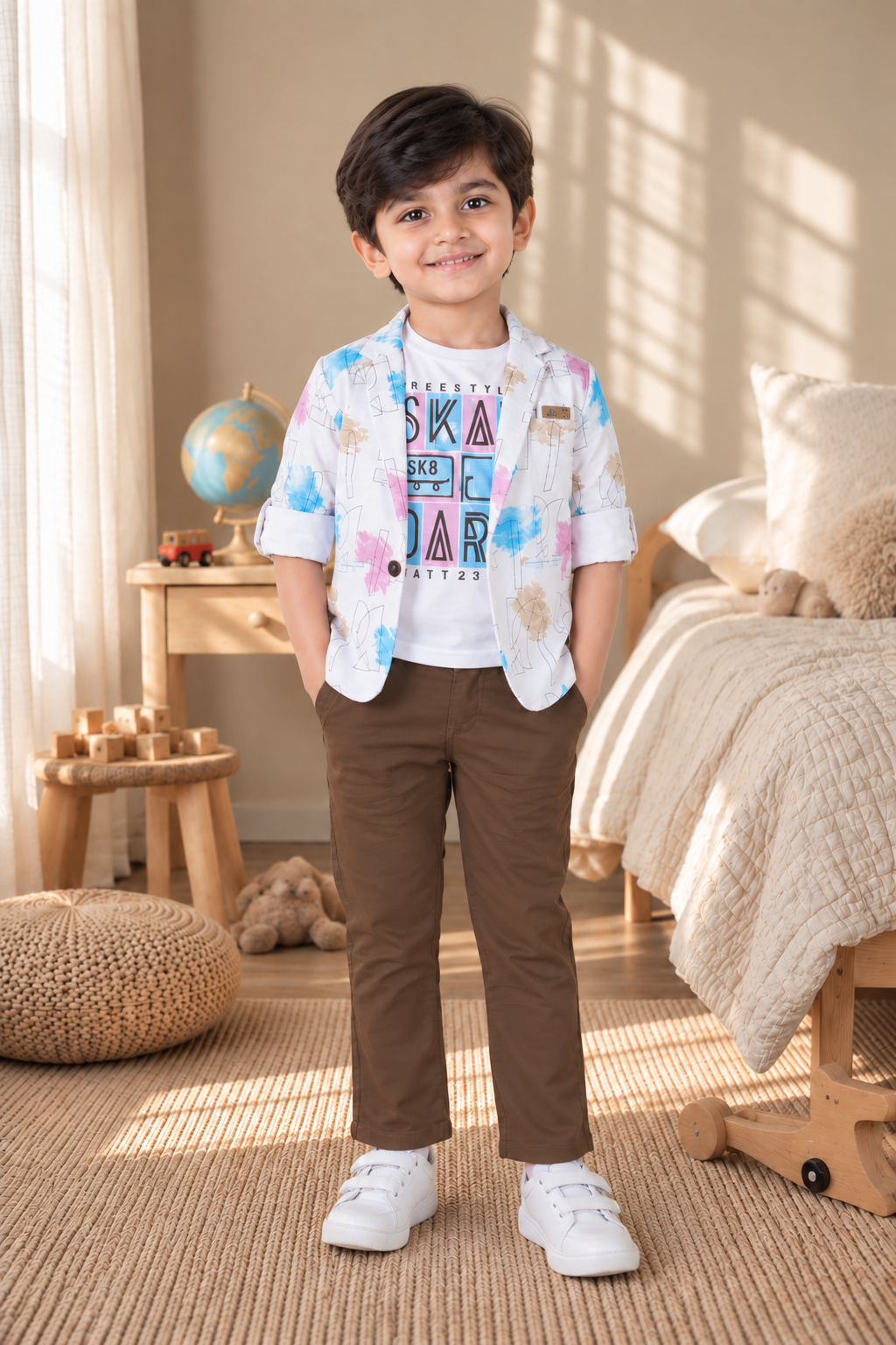 6081PR Imported Cotton Printed Blazer Set for Boys – Premium Smart Casual Outfit 6081PR-414-BWN