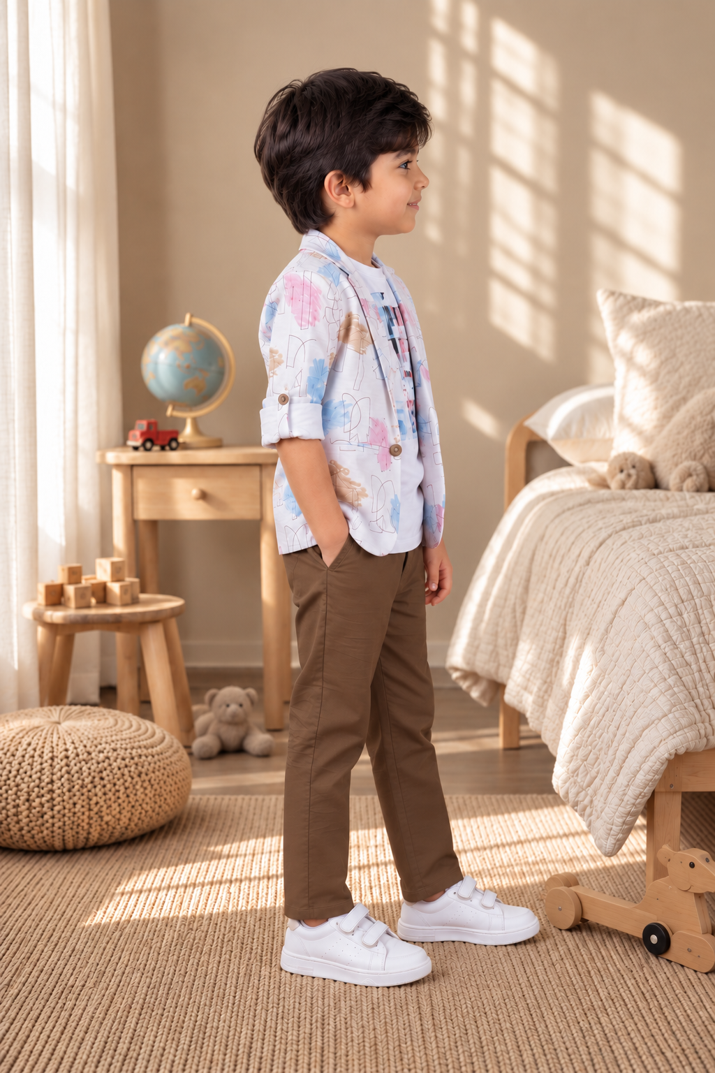 6081PR Imported Cotton Printed Blazer Set for Boys – Premium Smart Casual Outfit 6081PR-414-BWN - Image 4
