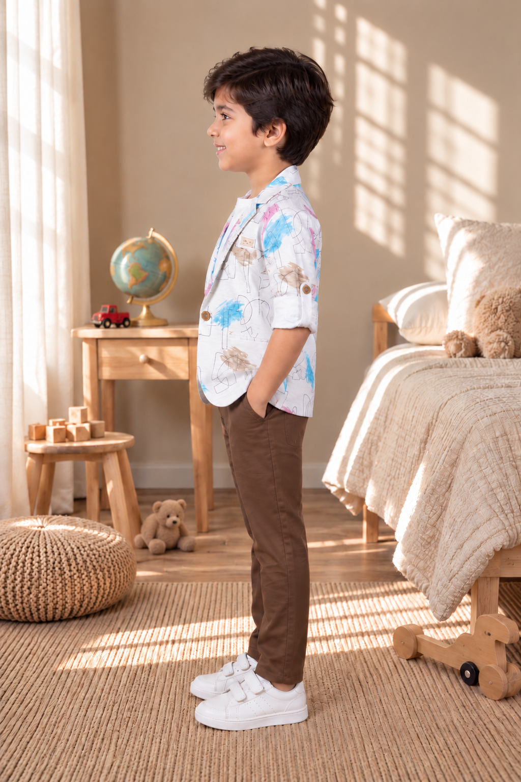 6081PR Imported Cotton Printed Blazer Set for Boys – Premium Smart Casual Outfit 6081PR-414-BWN - Image 3