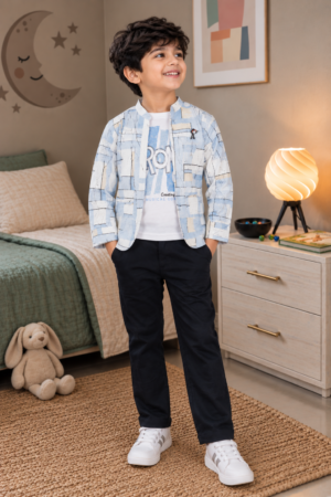 7058PR Imported Cotton Blazer Set for Boys – Premium Printed Party & Casual Wear 7058PR-414-ICE BLU