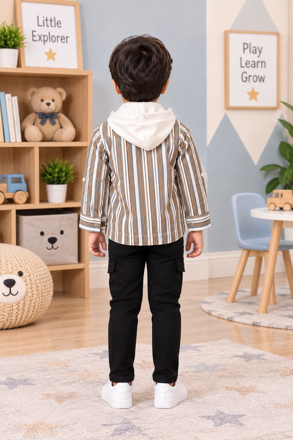 7087LN Imported Cotton Blazer Set for Boys – Premium Striped Smart Casual Outfit 7087LN-414-KHAKI - Image 5