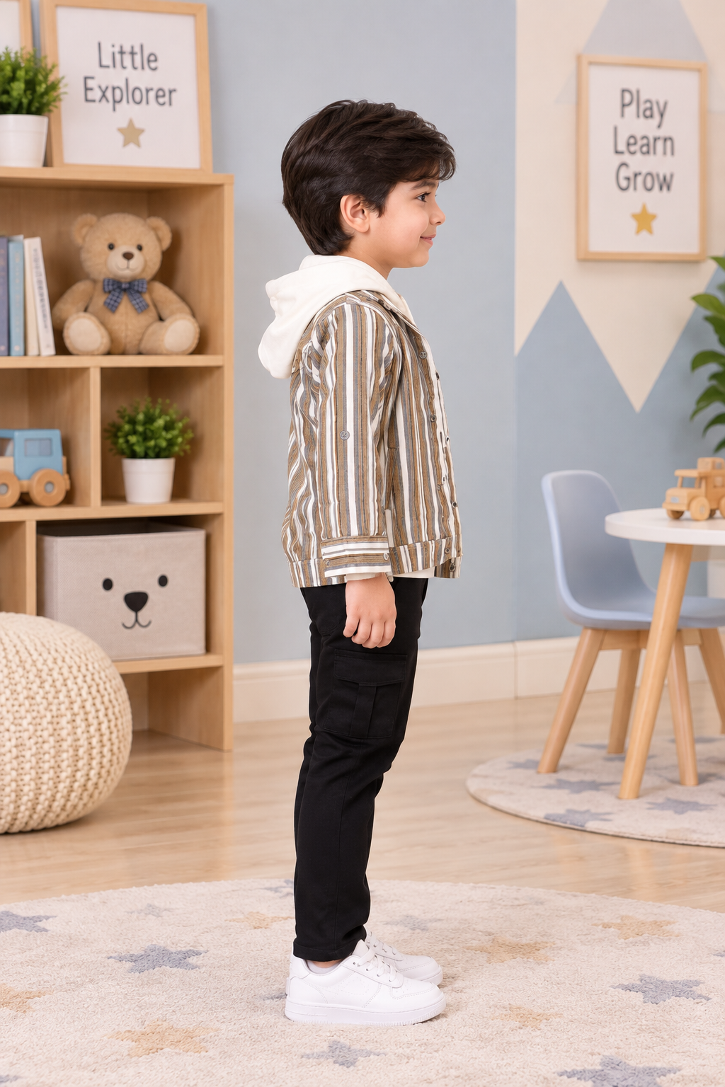 7087LN Imported Cotton Blazer Set for Boys – Premium Striped Smart Casual Outfit 7087LN-414-KHAKI - Image 4
