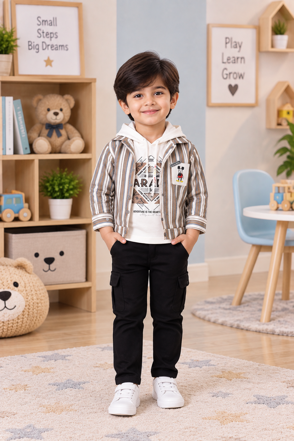 7087LN Imported Cotton Blazer Set for Boys – Premium Striped Smart Casual Outfit 7087LN-414-KHAKI