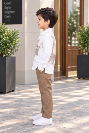11877FL Imported Cotton Shirt Set for Boys – Premium Embroidered Smart Casual Outfit 11877FL-266-WHT