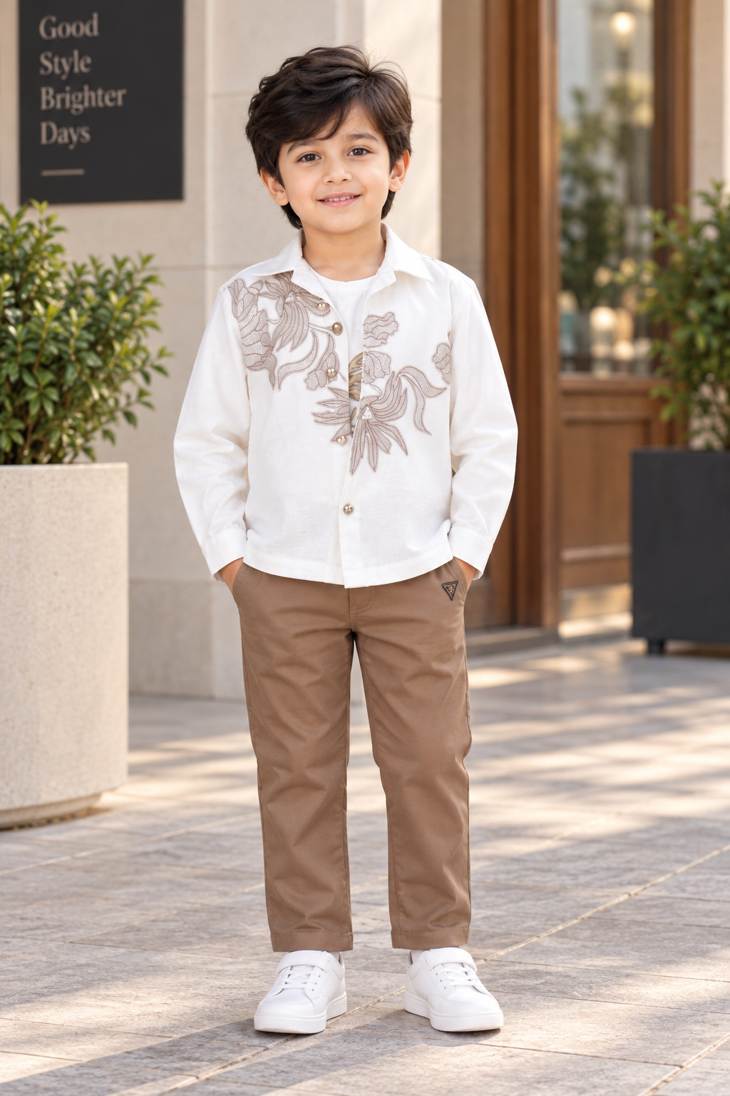 11877FL Imported Cotton Shirt Set for Boys – Premium Embroidered Smart Casual Outfit 11877FL-266-WHT
