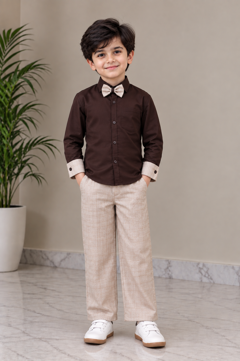 9054PL Imported Cotton Pant Suit for Boys – Premium Waistcoat Party Wear Set 9054PL-414-BEG - Image 2