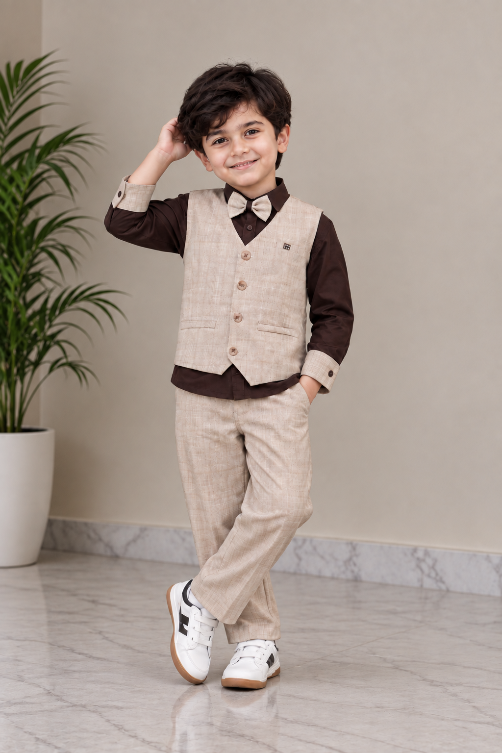 9054PL Imported Cotton Pant Suit for Boys – Premium Waistcoat Party Wear Set 9054PL-414-BEG