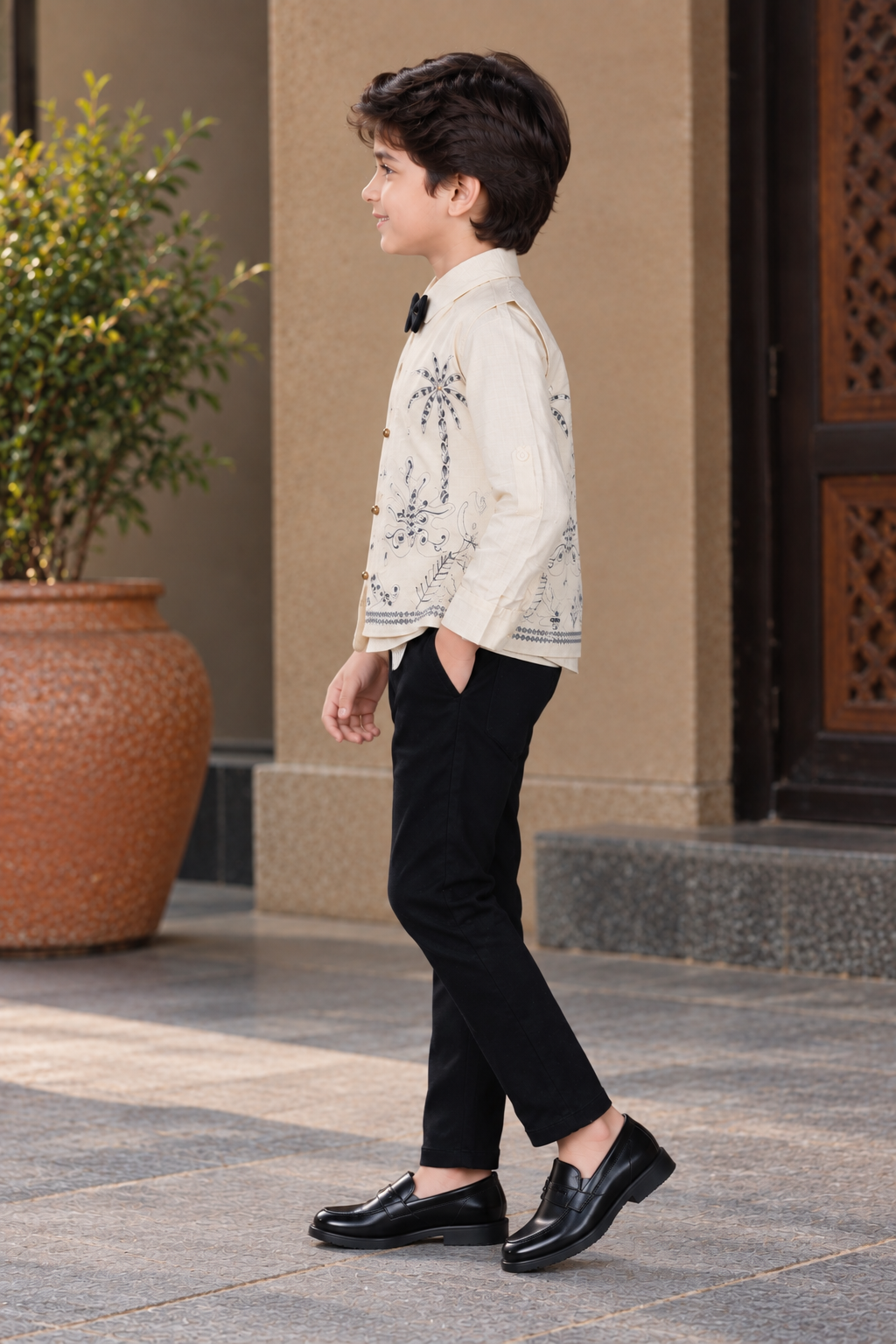 12041FL Imported Cotton Pant Suit for Boys – Premium Embroidered Party Wear Set 12041FL-266-FWN - Image 5