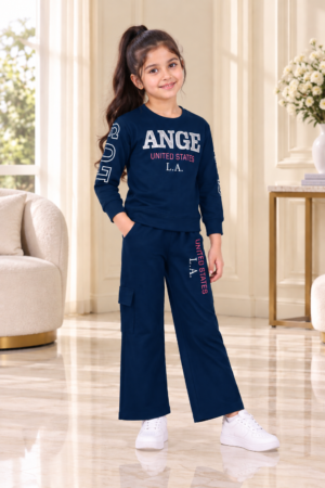 4008LT Girls’ Premium Hosiery Cotton Navy Blue Graphic Co-Ord Set 4008LT-268-NVY