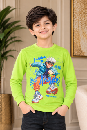 2072PT Boys Hosiery Cotton Graphic T-Shirt – Trendy & Comfortable Casual Wear 2072PT-183-P GRN
