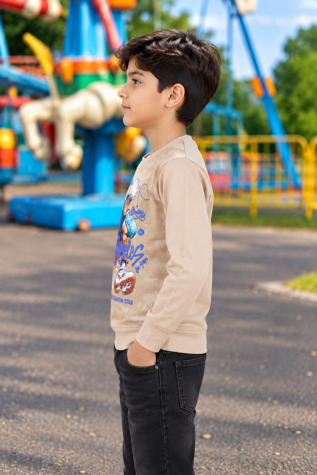 2072PT Premium Boys Graphic Hosiery Cotton T-Shirt – Stylish Full Sleeve Casual Wear 2072PT-183-FWN - Image 2