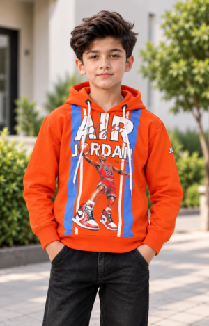 2073PT Premium Boys Orange Graphic Hosiery Cotton Hoodie T-Shirt – Full Sleeve Sports Casual Wear 2073PT-183-ORG
