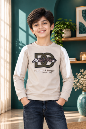 7262EM Premium Boys Beige Graphic Hosiery Cotton T-Shirt – Full Sleeve Casual Wear 7262EM-414-FWN