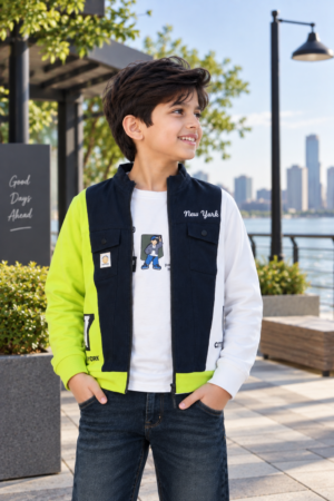 8702DNM Boys Premium Hosiery Cotton Color-Block Jacket – Smart Casual Everyday Wear 8702DNM-27-L GRN
