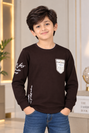 8806LT Boys Premium Hosiery Cotton Full-Sleeve T-Shirt – Coffee Brown Graphic Casual Wear 8806LT-27-BWN
