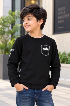 8806LT Boys Premium Hosiery Cotton Full-Sleeve T-Shirt – Classic Black Casual Wear 8806LT-27-BLK