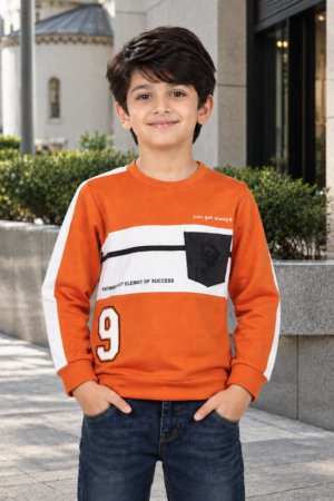 8813LT Boys Premium Hosiery Cotton Orange Color-Block Full-Sleeve T-Shirt 8813LT-27-RST