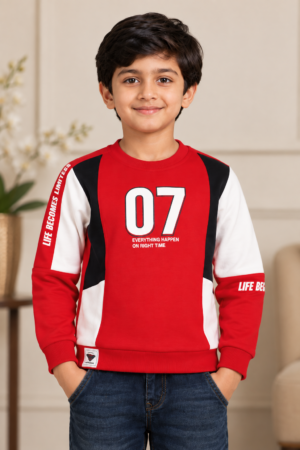 8819LT Boys Premium Hosiery Cotton Red Colour-Block 07 Full-Sleeve T-Shirt 8819LT-27-RED