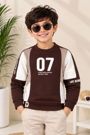 8819LT Boys Premium Hosiery Cotton Coffee Brown Color-Block Full-Sleeve T-Shirt 8819LT-27-BWN