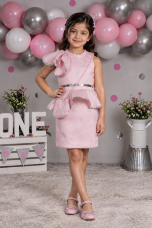 12/1655EM Skooga Girls Pink Ruffle Party Wear Middy Dress 12/1655EM-29-PNK