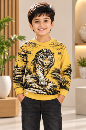 8846EM Boys Premium Hosiery Cotton Tiger Graphic Full-Sleeve T-Shirt – Mustard Yellow 8846EM-27-MST