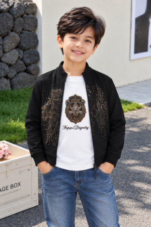 9004EM Boys Premium Hosiery Cotton Black Zip-Up T-Shirt Jacket with Lion Graphic 9004EM-27-BLK