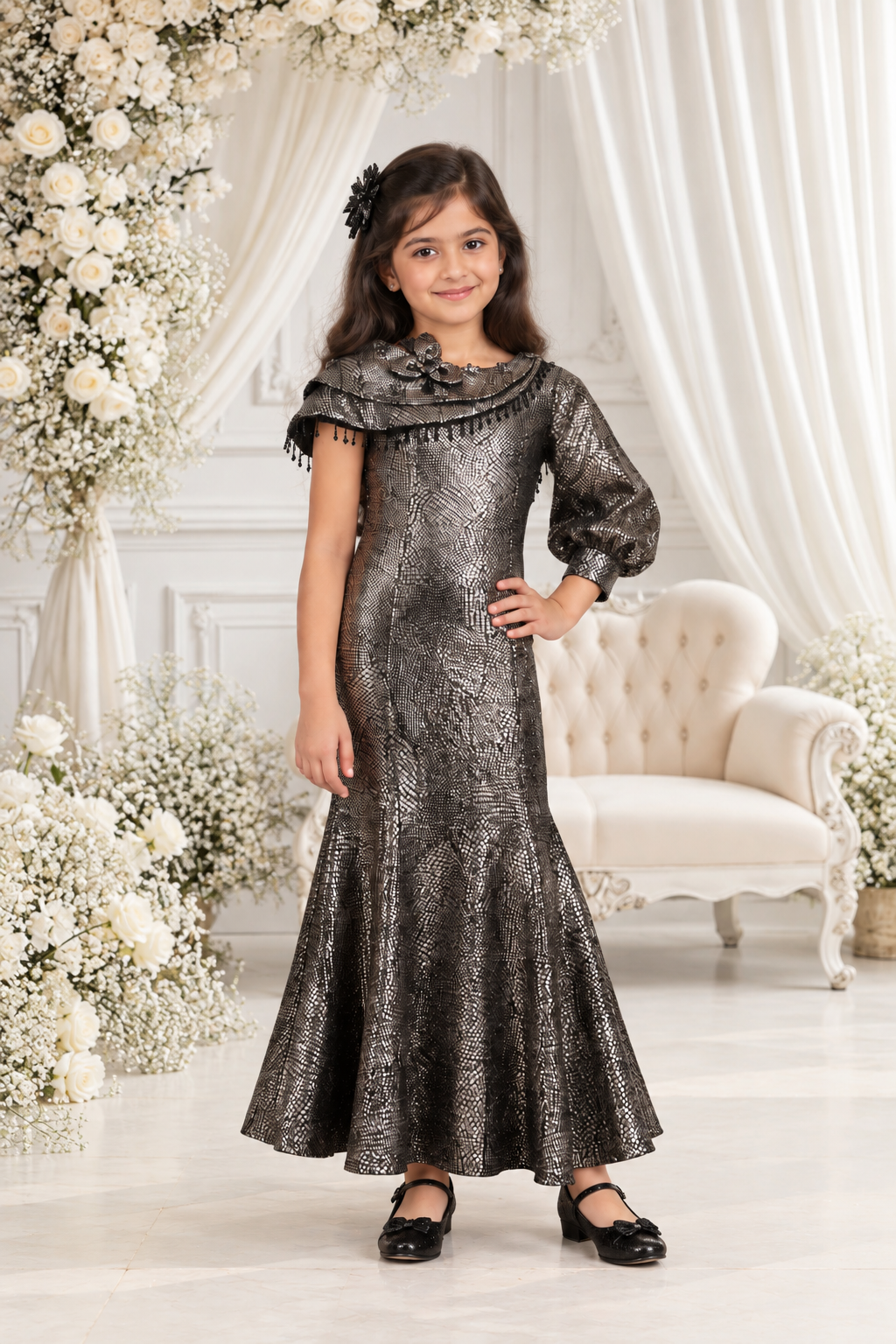 3138EM Imported Shimmer Party Wear Girls Middy Dress 3138EM-38-GLD