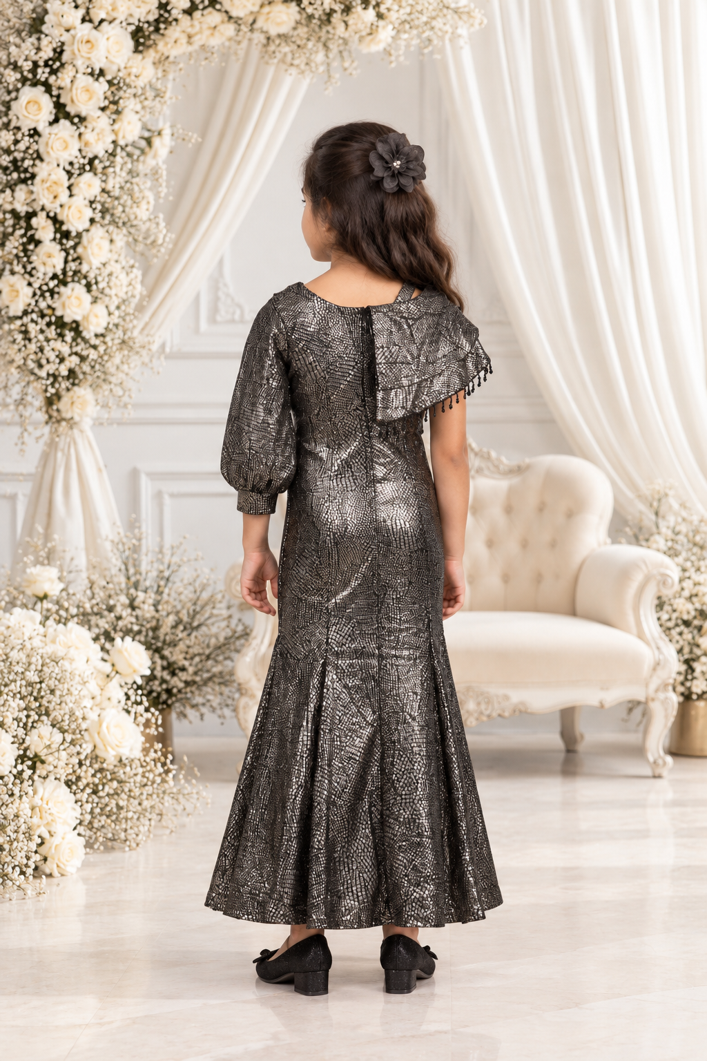 3138EM Imported Shimmer Party Wear Girls Middy Dress 3138EM-38-GLD - Image 4