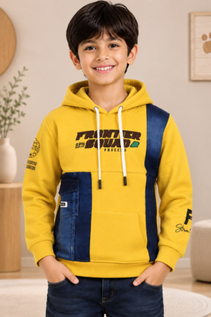 9251LT Boys Premium Hosiery Cotton Yellow & Navy Color-Block Hooded T-Shirt 9251LT-62-MST