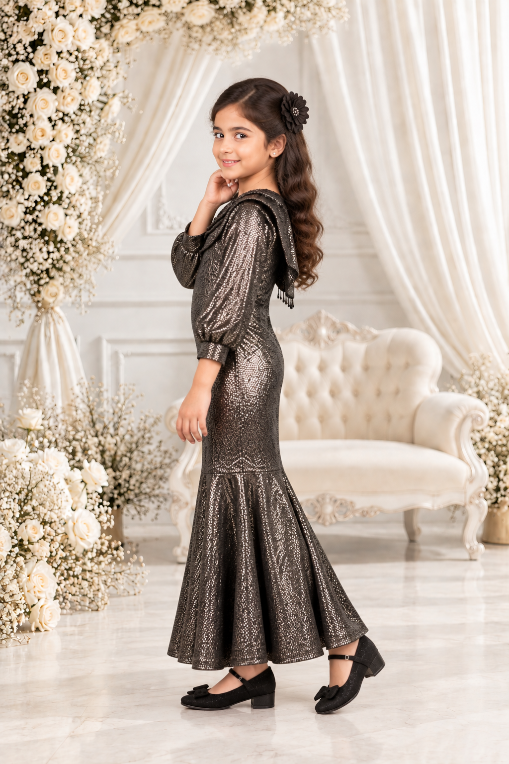 3138EM Imported Shimmer Party Wear Girls Middy Dress 3138EM-38-GLD - Image 2
