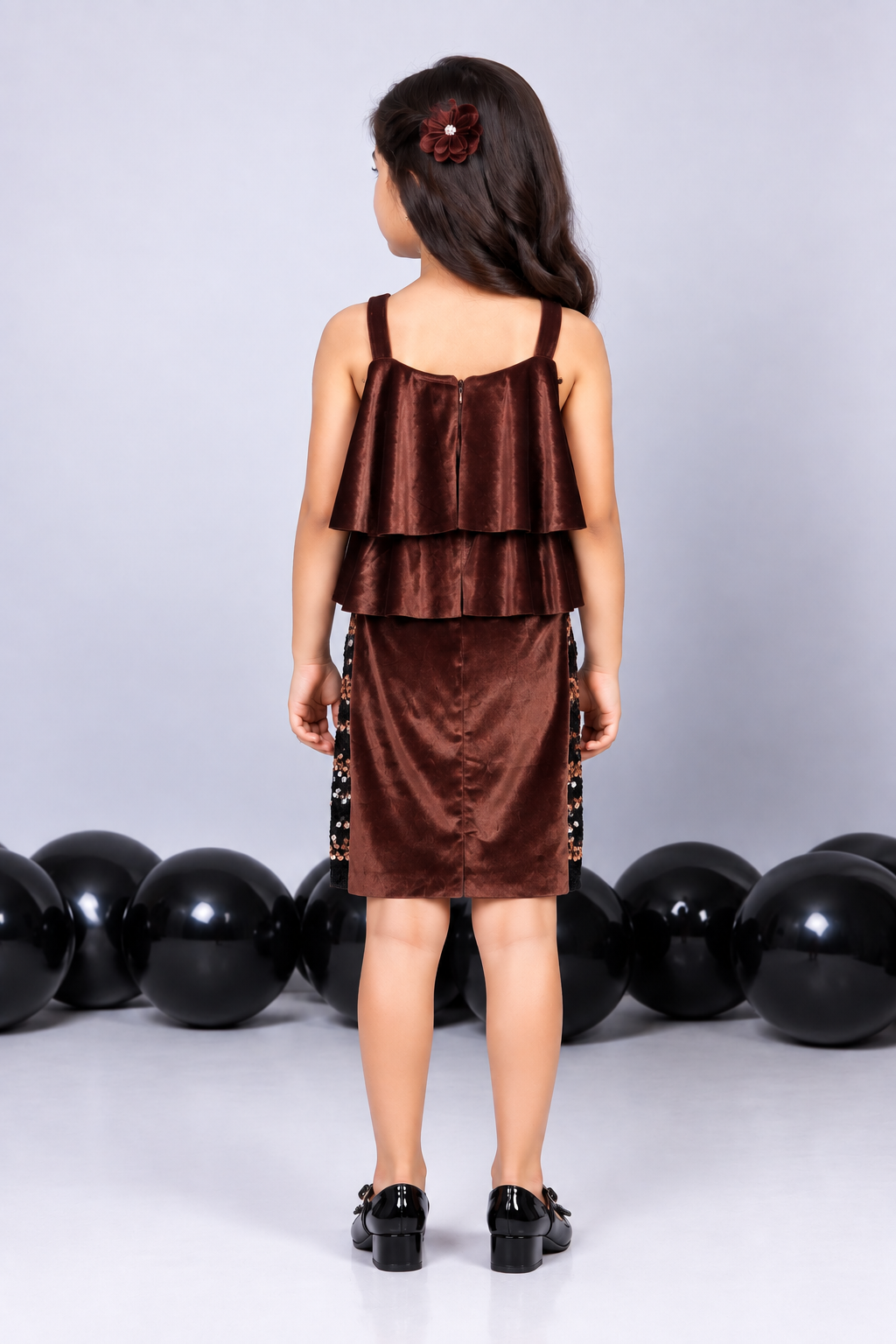 6048EM Girls’ Premium Velvet Party Wear Middy Dress 6048EM -255-BLK - Image 2