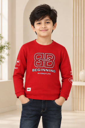 9769EM Boys Premium Hosiery Cotton Red Graphic Full-Sleeve T-Shirt – Smart Casual Wear 9769EM-62-RED