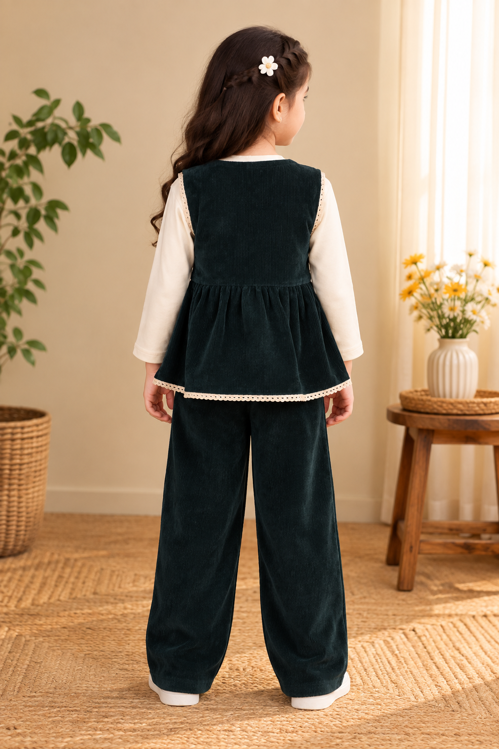 6084PL Girls’ Premium Imported Fabric Cord Set 6084PL-255-D GRN - Image 2