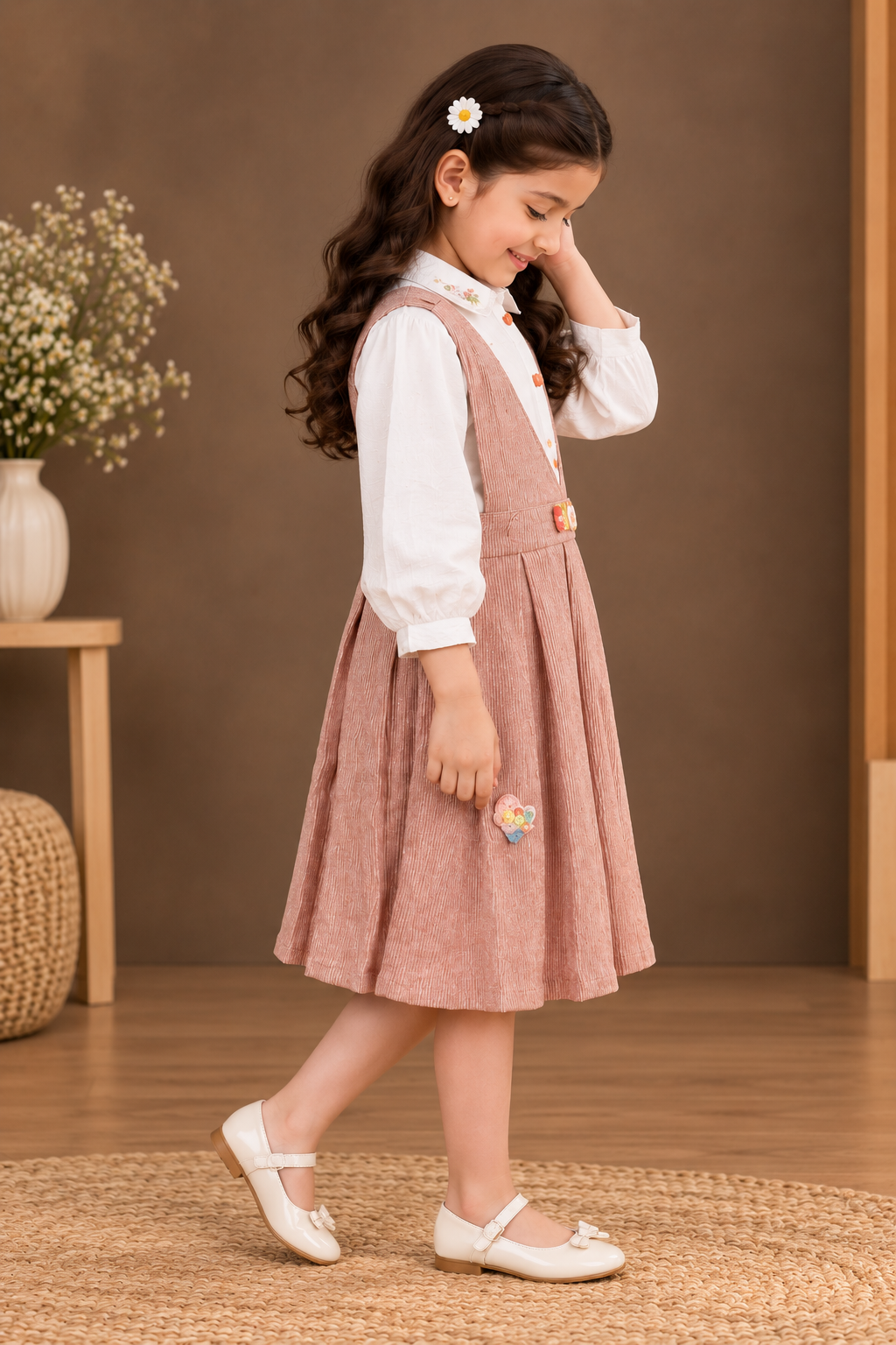 6090PL Girls’ Premium Imported Fabric Middy Dress 6090PL-255-PCH - Image 4