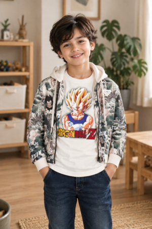 9733PR Boys Premium Hosiery Cotton Anime Graphic T-Shirt with Printed Hooded Jacket Style 9733PR-62-GRN
