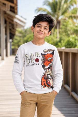 9770PR Boys Premium Hosiery Cotton White Anime Graphic Full-Sleeve T-Shirt 9770PR-62-CRM