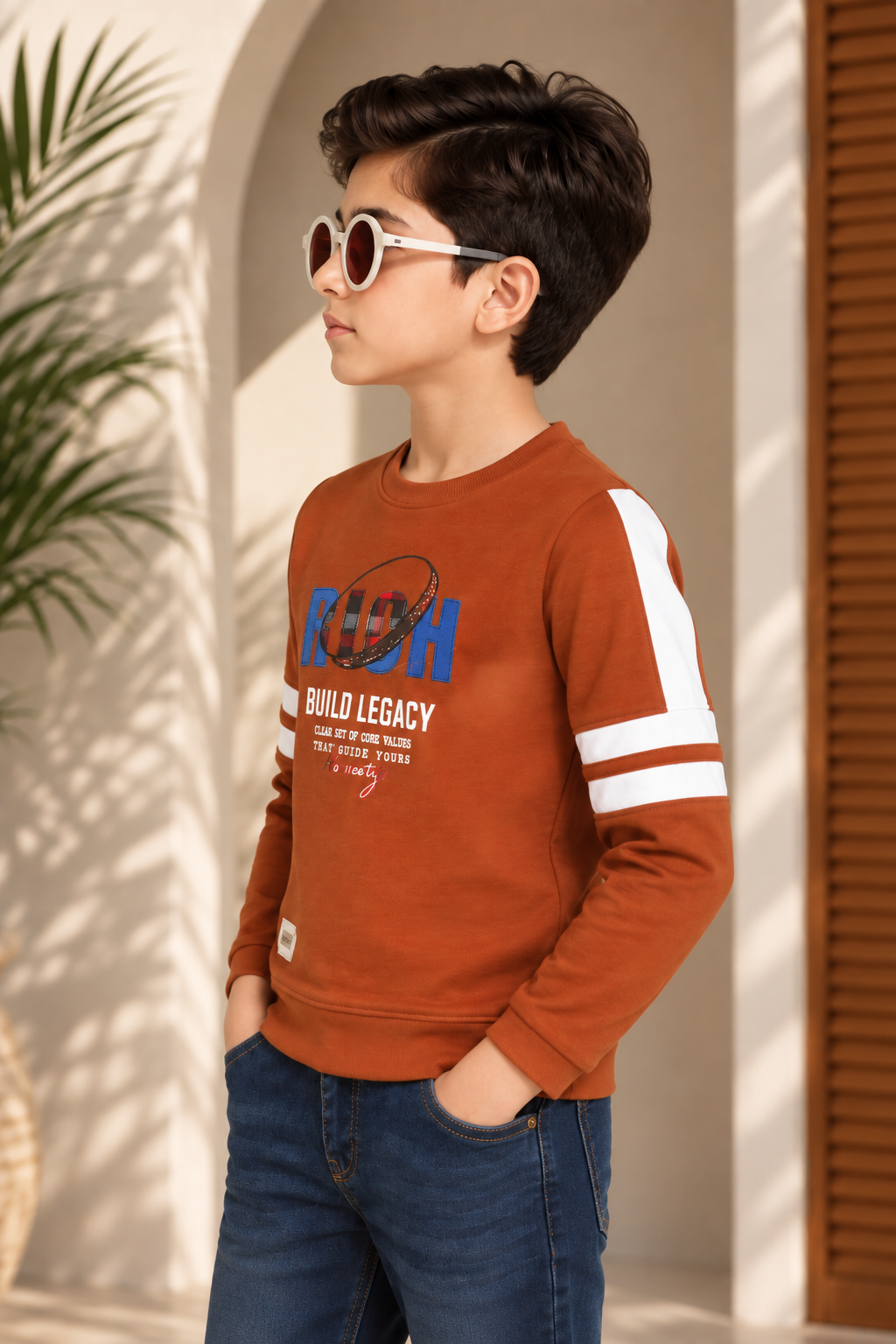9850LT Boys Premium Hosiery Cotton Rust Graphic Full-Sleeve T-Shirt 9850LT-62-RST - Image 2