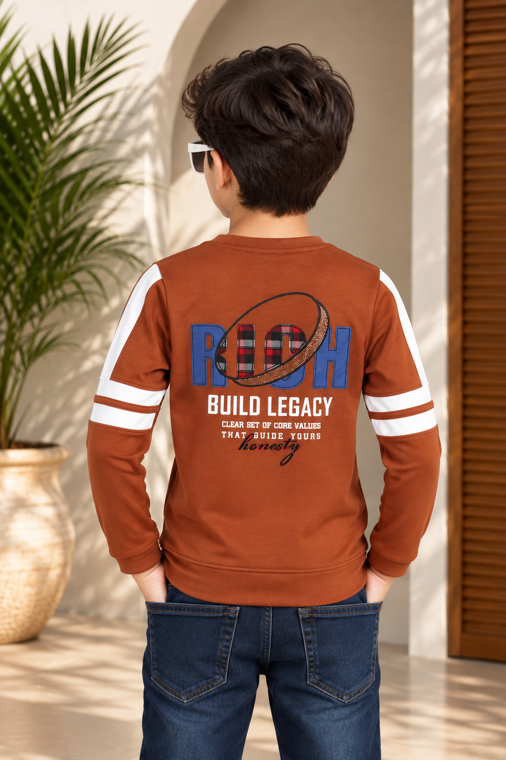 9850LT Boys Premium Hosiery Cotton Rust Graphic Full-Sleeve T-Shirt 9850LT-62-RST - Image 4