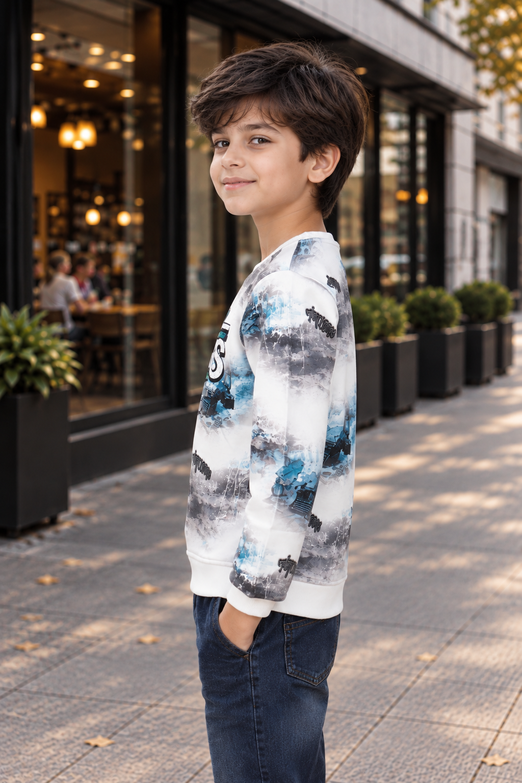 9871PR Boys Premium Hosiery Cotton White & Blue Graphic Full-Sleeve T-Shirt 9871PR-62-BLU - Image 2