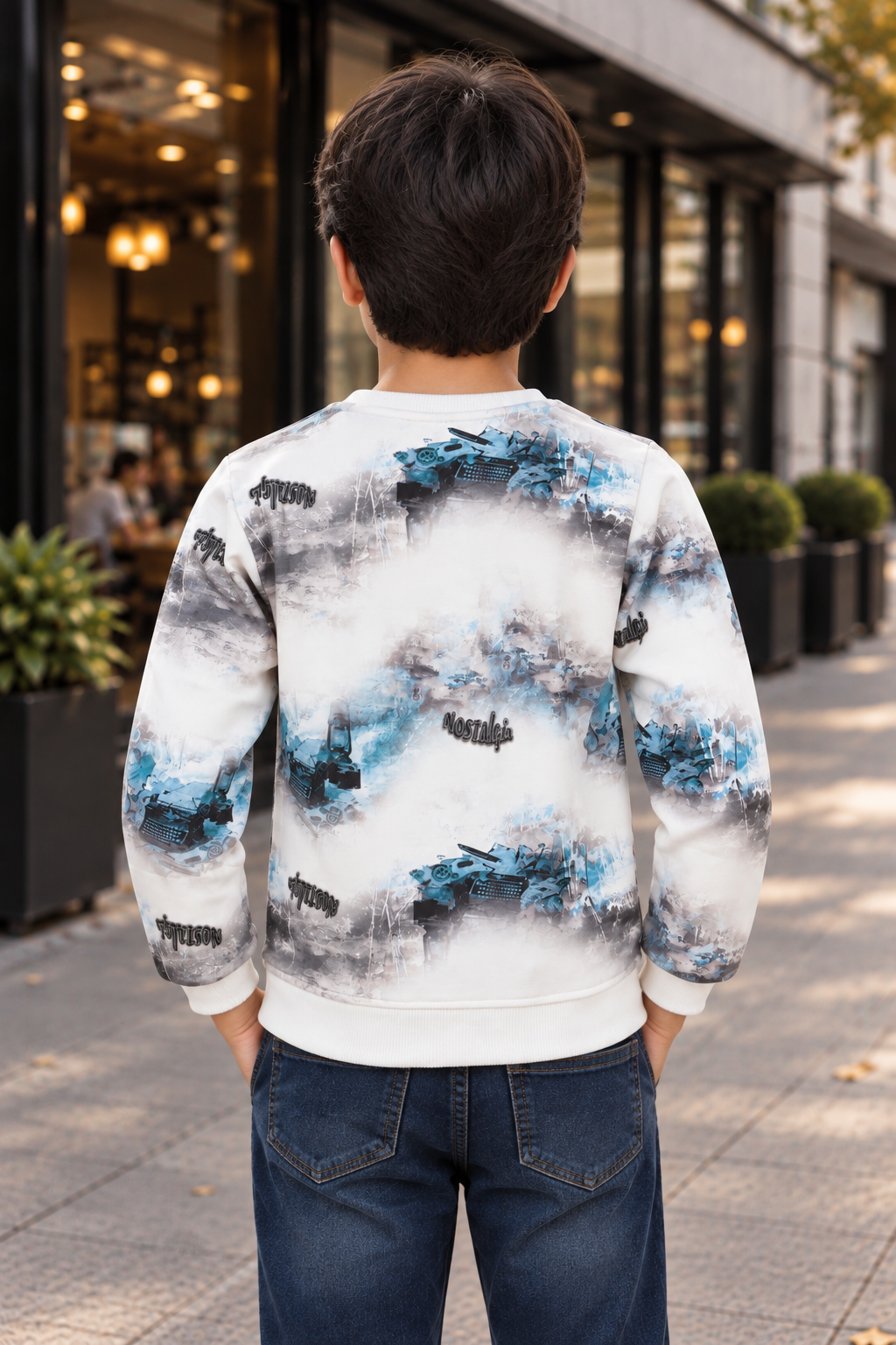 9871PR Boys Premium Hosiery Cotton White & Blue Graphic Full-Sleeve T-Shirt 9871PR-62-BLU - Image 4