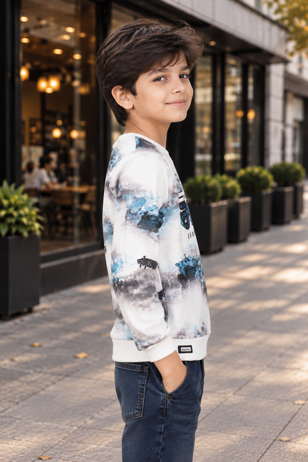 9871PR Boys Premium Hosiery Cotton White & Blue Graphic Full-Sleeve T-Shirt 9871PR-62-BLU - Image 3