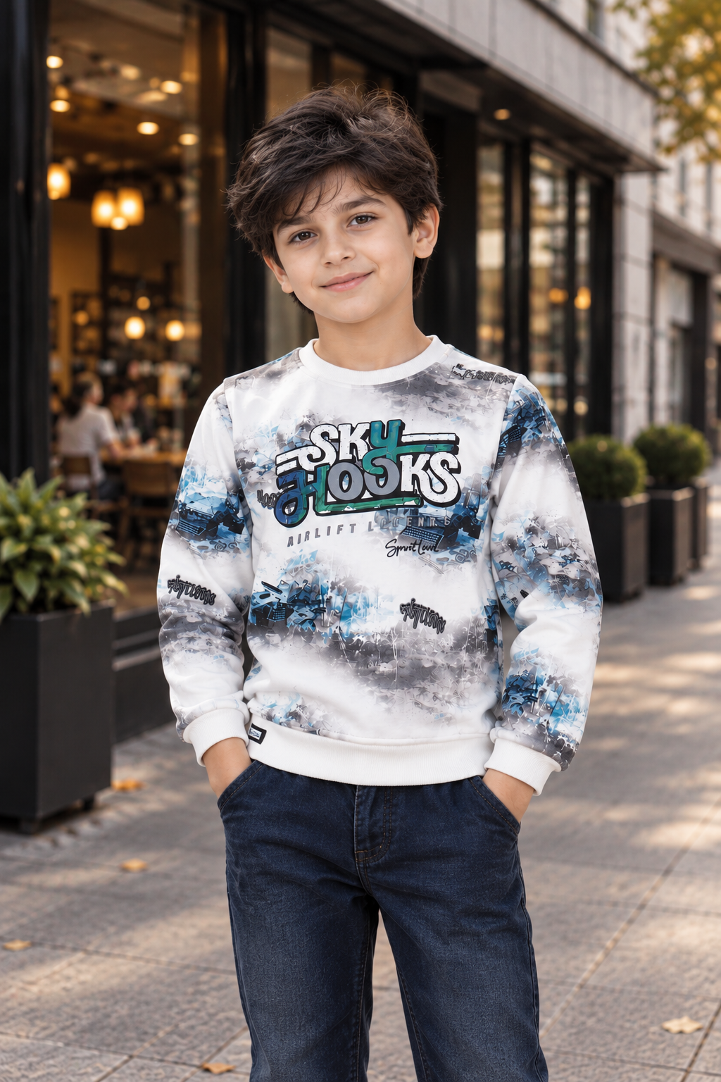 9871PR Boys Premium Hosiery Cotton White & Blue Graphic Full-Sleeve T-Shirt 9871PR-62-BLU