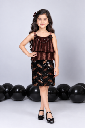 6048EM Girls’ Premium Velvet Party Wear Middy Dress 6048EM -255-BLK