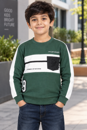 8813LT Boys Premium Hosiery Cotton Green Color-Block Full-Sleeve T-Shirt 8813LT-27-D GRN