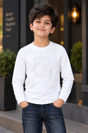 7254EM Boys’ Premium Cotton Hosiery Printed Full-Sleeve T-Shirt 7254EM-414-WHT